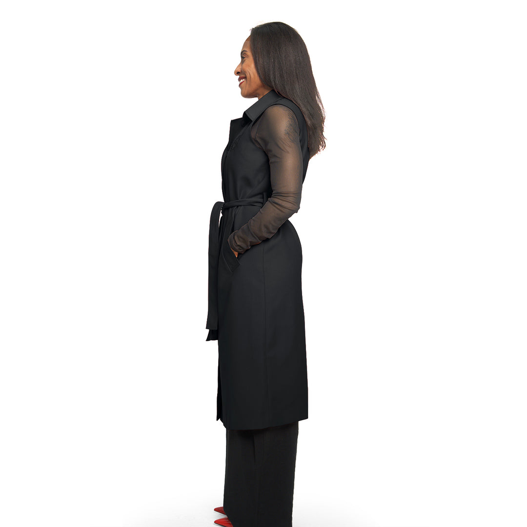 Δ Sleeveless Trench Coat-Blk
