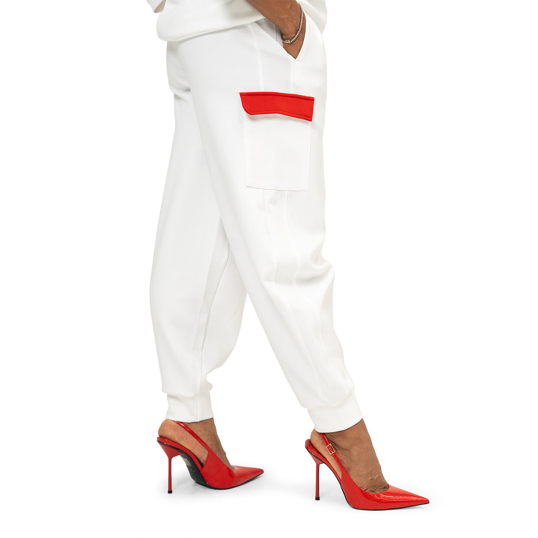 White Luxe Cargo Joggers