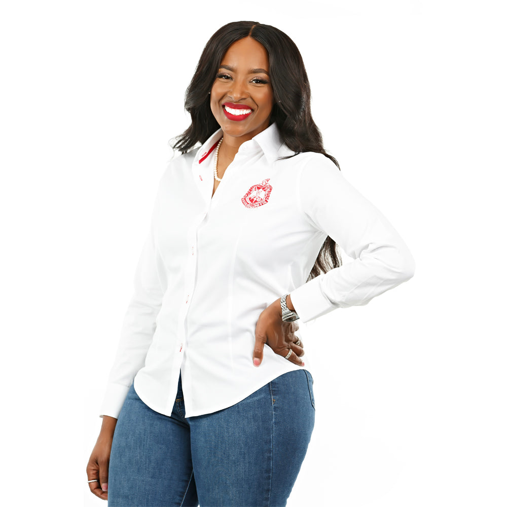 Delta White Crest Button Down