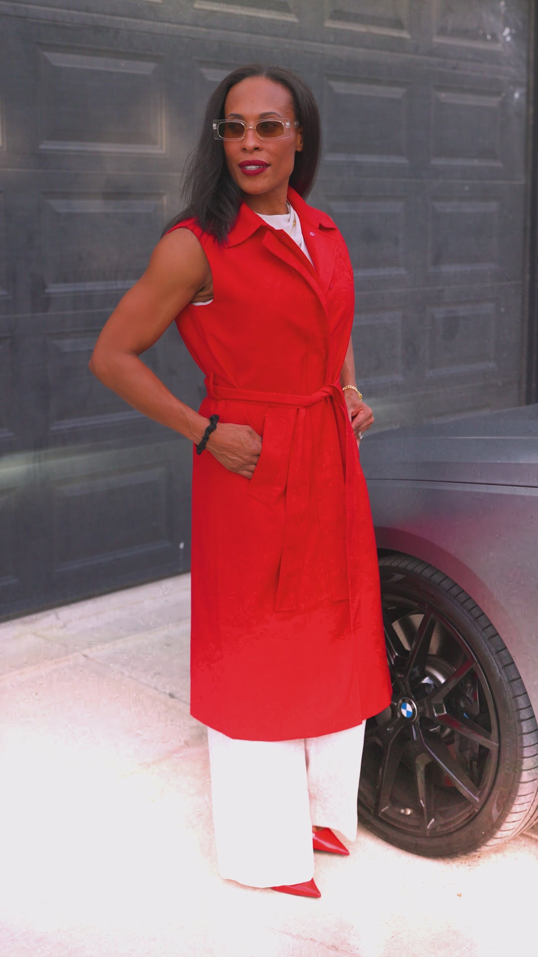 Δ Sleeveless Trench Coat-Red
