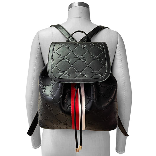 Delta Embossed Grosgrain Backpack-Black