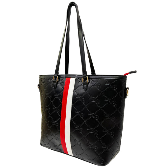 Delta Embossed Grosgrain Tote-Black