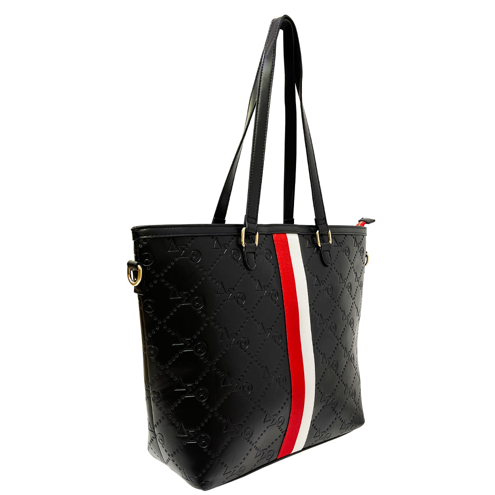 Delta Embossed Grosgrain Tote-Black