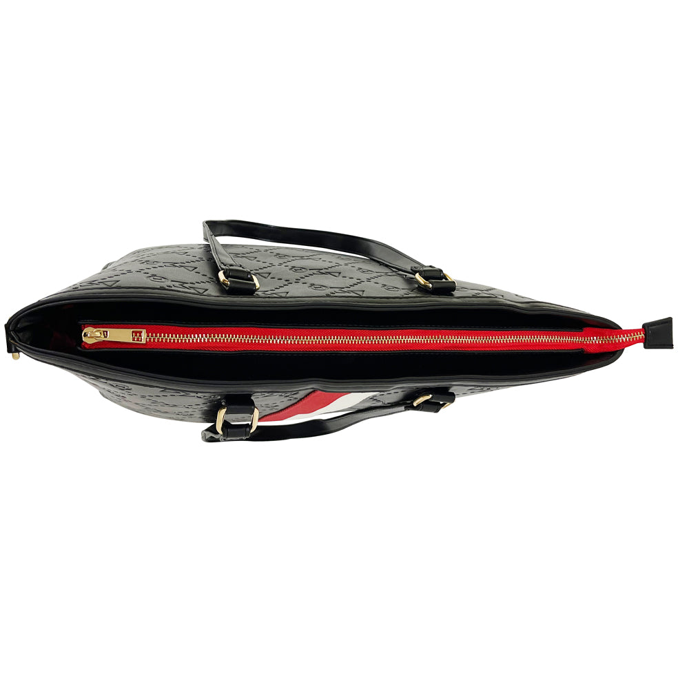 Delta Embossed Grosgrain Tote-Black